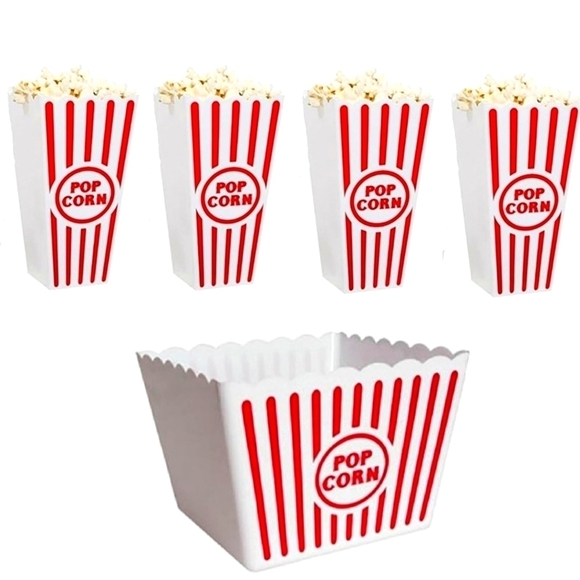 Red & White Striped Reusable Plastic Popcorn Containers-Set of 5 - Picture 1 of 9
